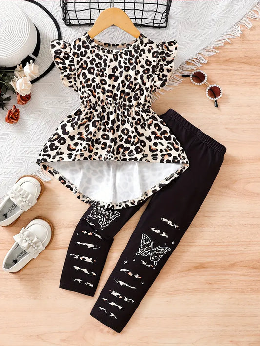 2pcs Set for Girls Top with butterfly graphic pants-11101