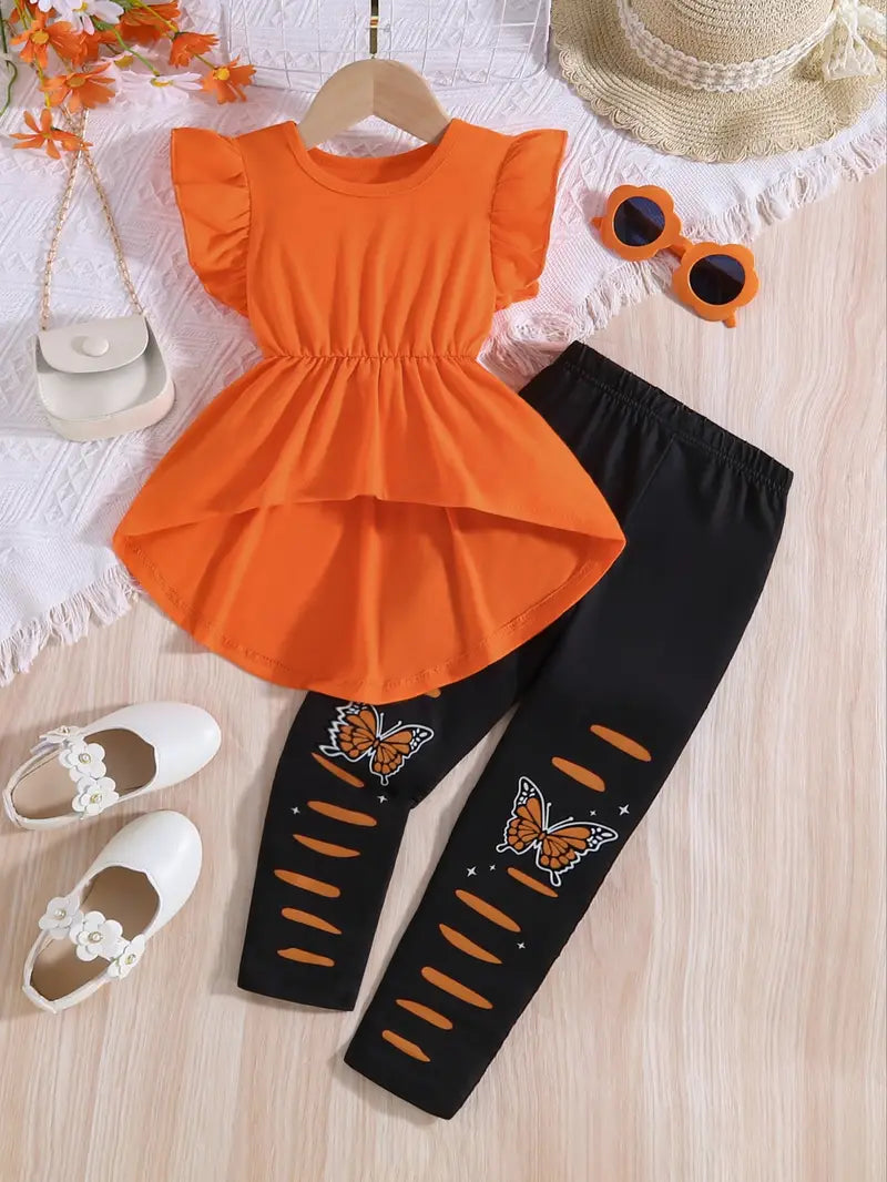 2pcs Set for Girls Top with butterfly graphic pants-11101