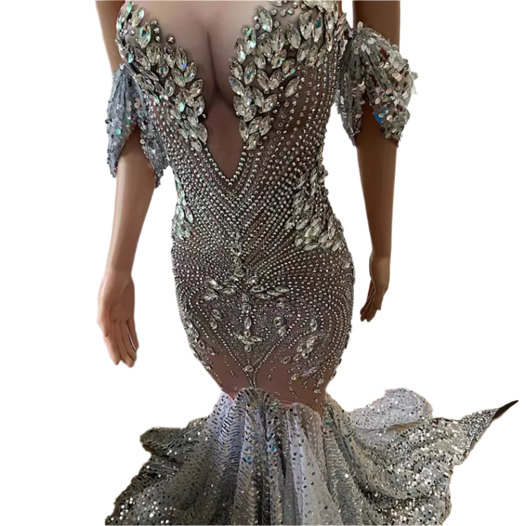 Popular Bright Crystal Sequins Elegant  Dress For any Special Occasion