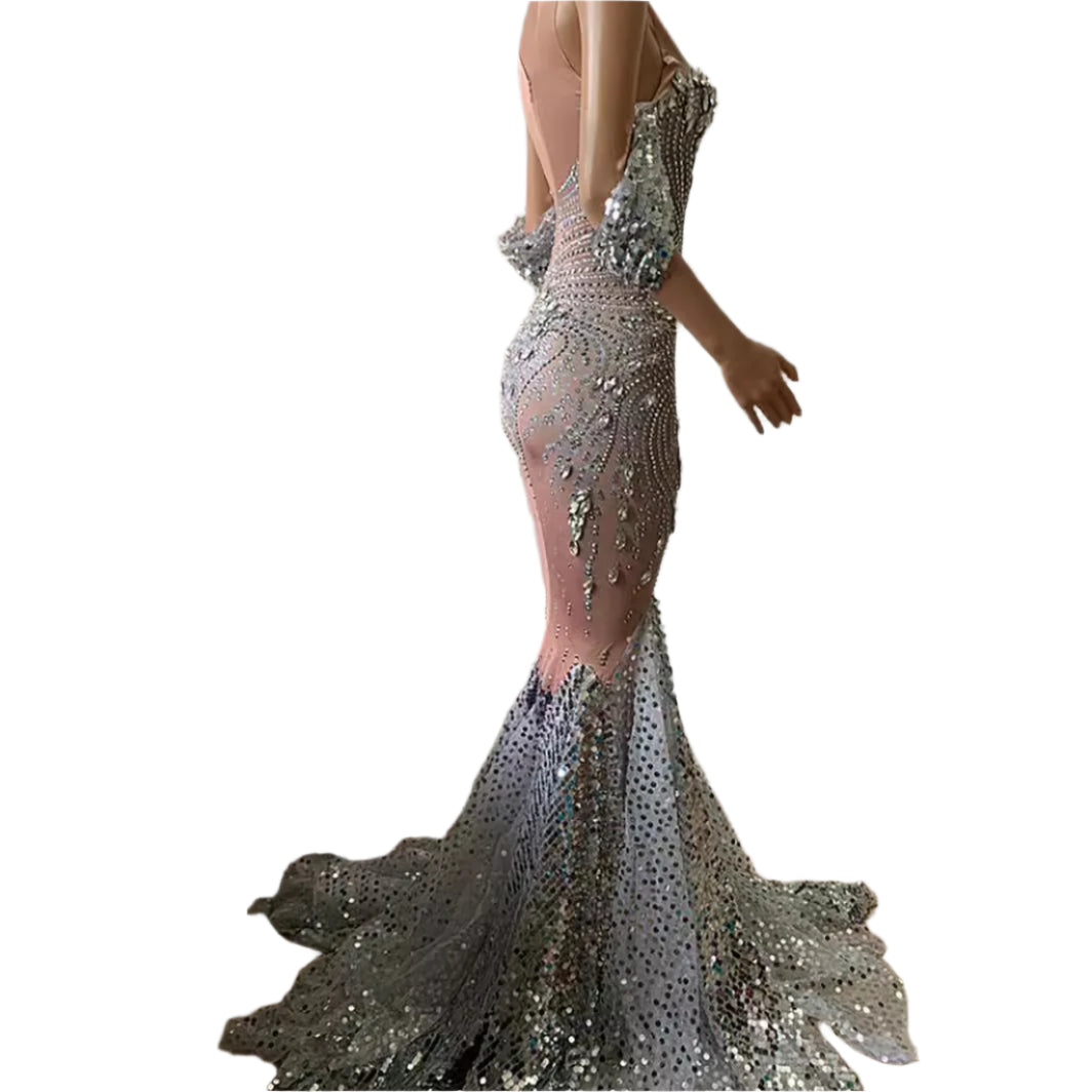 Popular Bright Crystal Sequins Elegant  Dress For any Special Occasion