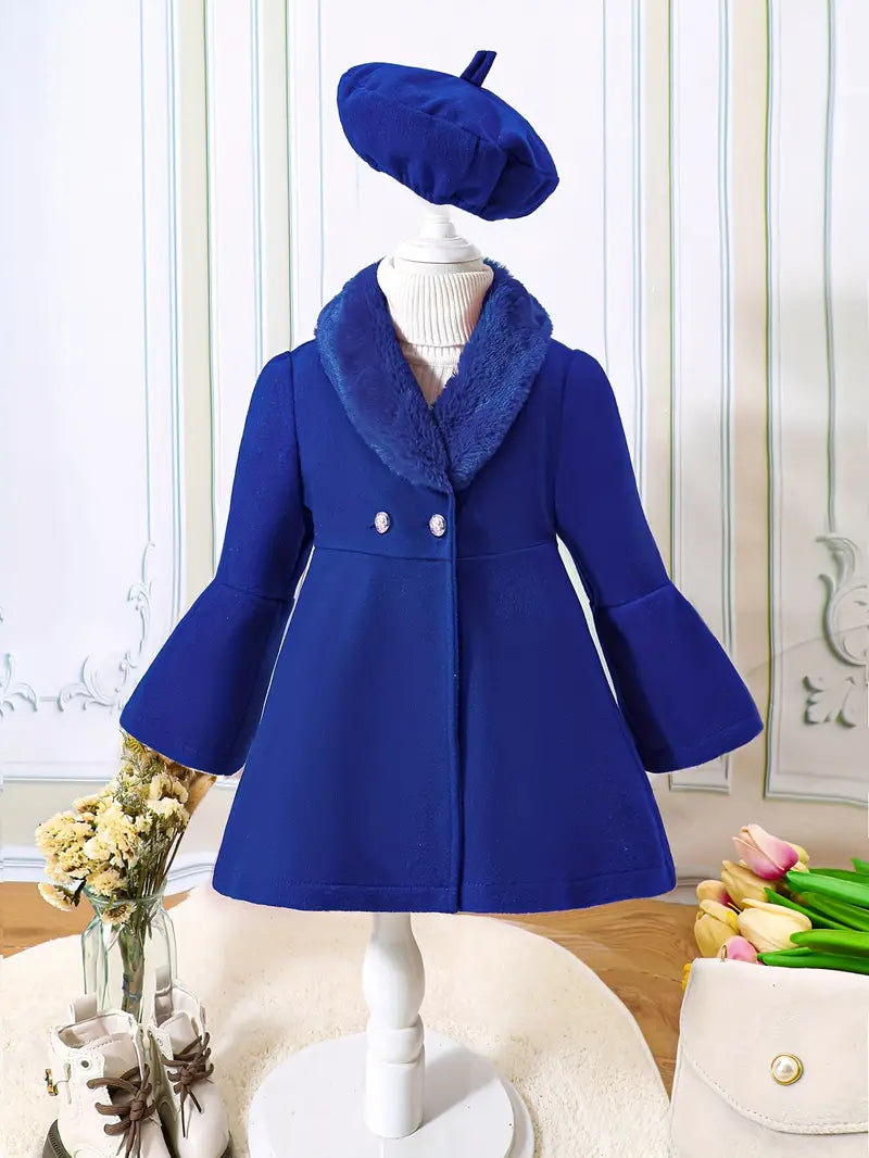 Girls' Fashion Coat - Elegant Button-Front Design with Hat