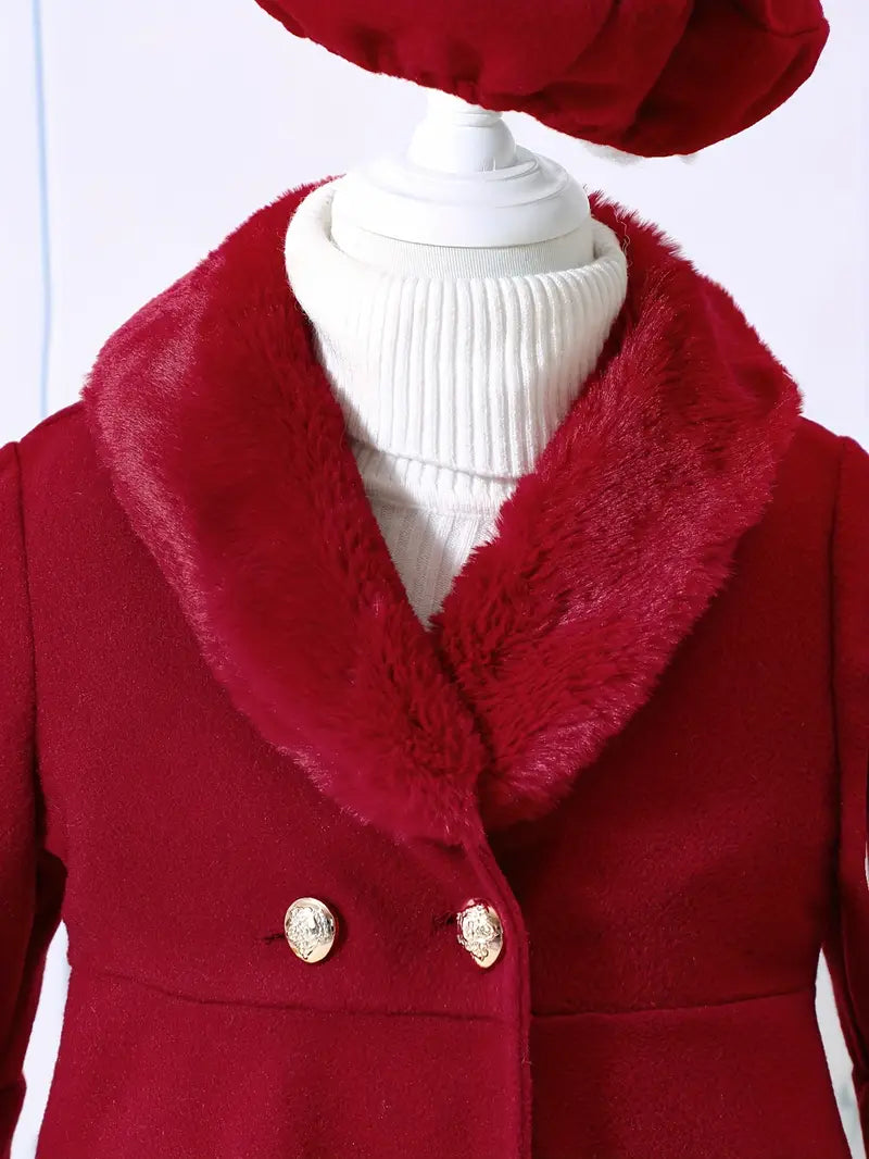 Girls' Fashion Coat - Elegant Button-Front Design with Hat