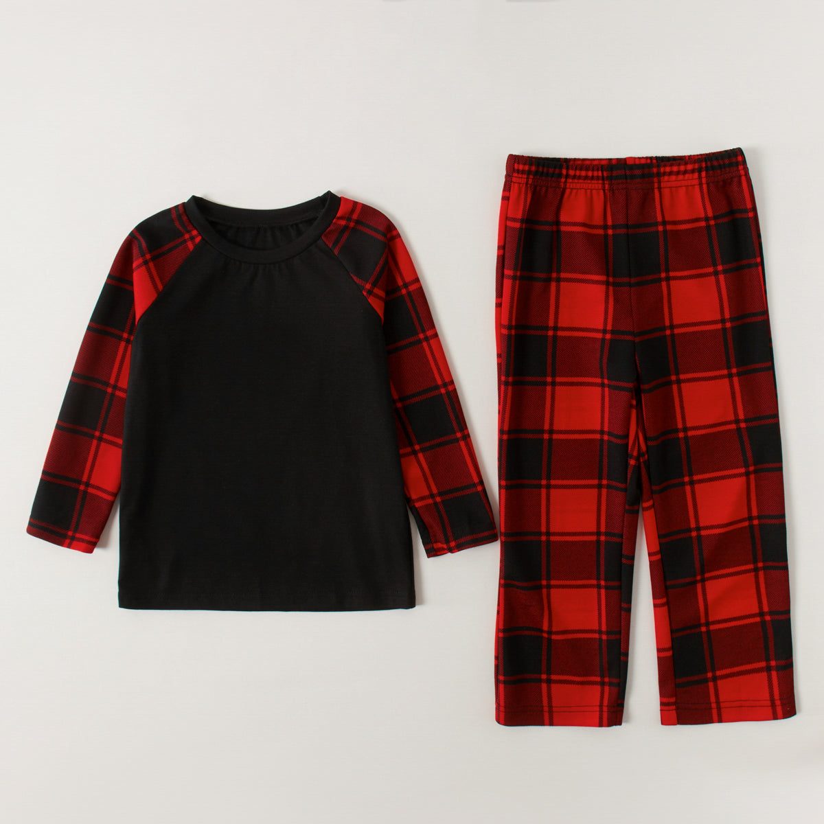 Christmas Raglan Sleeve Top and Plaid Pants Set 2T-9 Children Sleepwear